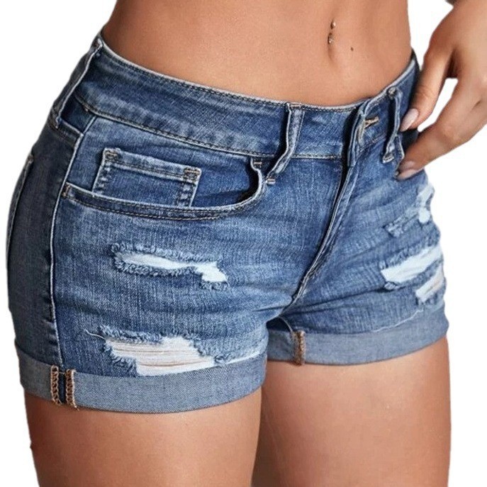 Distressed Jean Rip - Short en jean délavé taille haute,