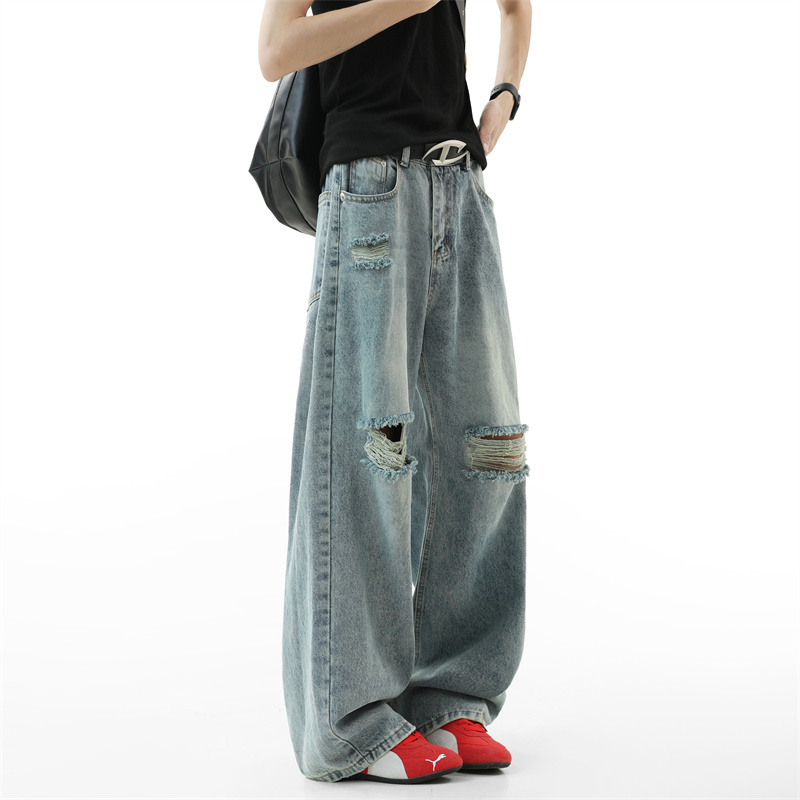 Street Fashion Fall 2025 - Jean déchiré pour hommes, Baggy, pantalon