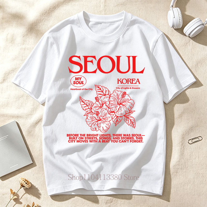 Street Fashion Of Seoul - T-shirts imprimés hibiscus style coréen pour